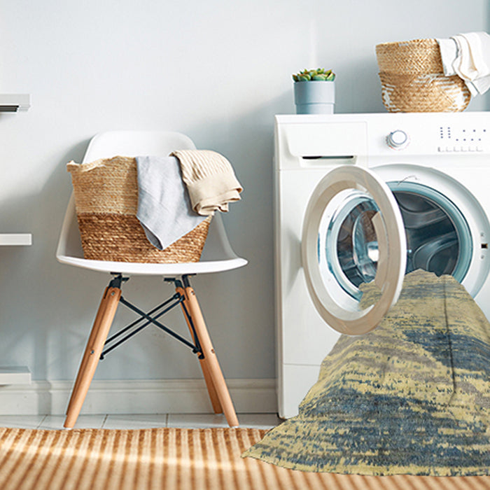 Machine Washable Abstract Brown Gold Rug in a Washing Machine, wshabs2547