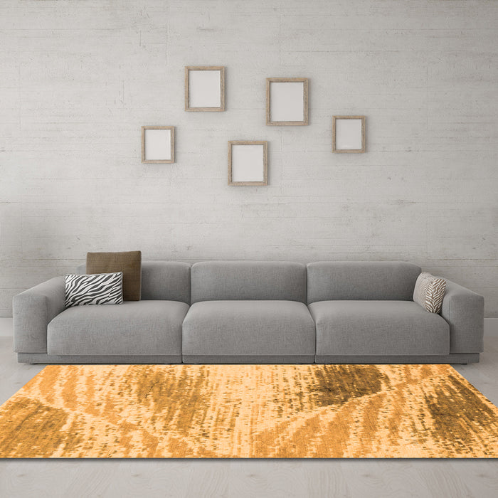 Machine Washable Abstract Orange Modern Area Rugs in a Living Room, wshabs2547org