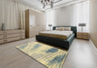 Abstract Brown Gold Modern Rug in a Bedroom, abs2547