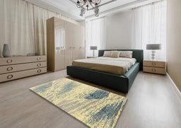 Abstract Brown Gold Modern Rug in a Bedroom, abs2547