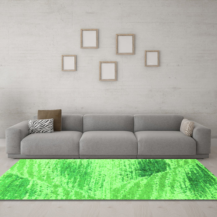 Machine Washable Abstract Green Modern Area Rugs in a Living Room,, wshabs2547grn
