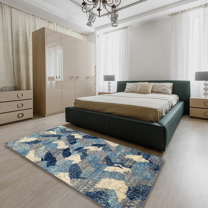 Machine Washable Abstract Cloud Gray Rug in a Bedroom, wshabs2548