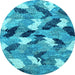 Round Machine Washable Abstract Light Blue Modern Rug, wshabs2548lblu