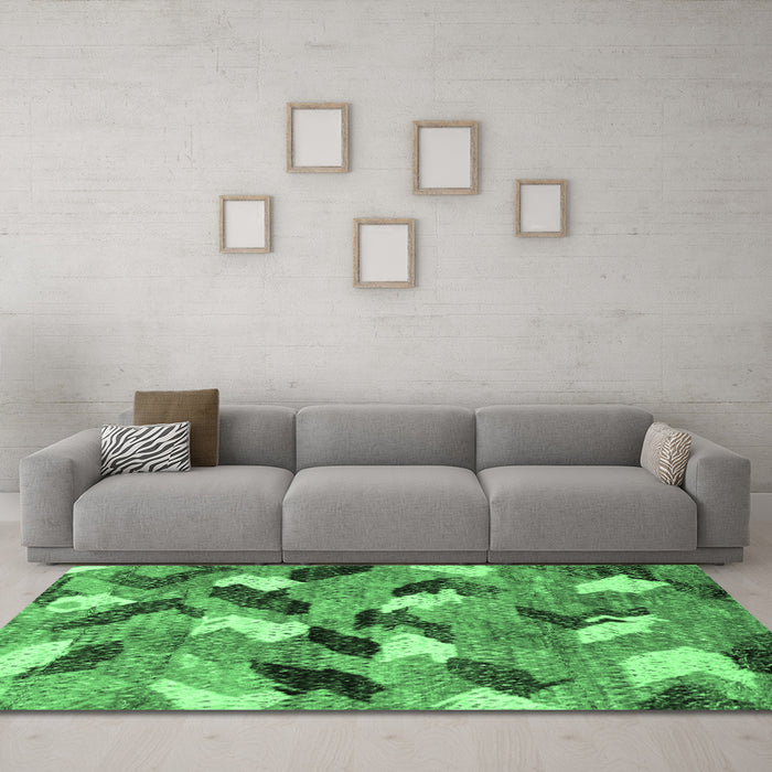 Machine Washable Abstract Emerald Green Modern Area Rugs in a Living Room,, wshabs2548emgrn