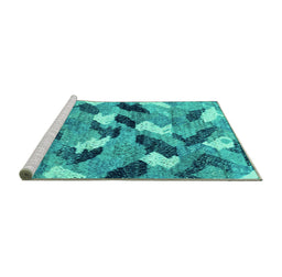 Sideview of Machine Washable Abstract Turquoise Modern Area Rugs, wshabs2548turq