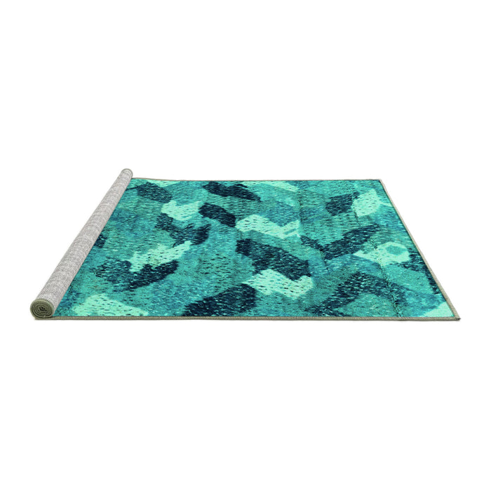 Sideview of Machine Washable Abstract Turquoise Modern Area Rugs, wshabs2548turq
