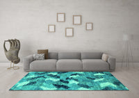 Machine Washable Abstract Turquoise Modern Rug, wshabs2548turq