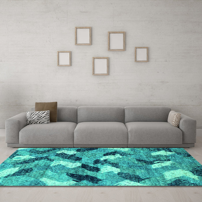 Machine Washable Abstract Turquoise Modern Area Rugs in a Living Room,, wshabs2548turq