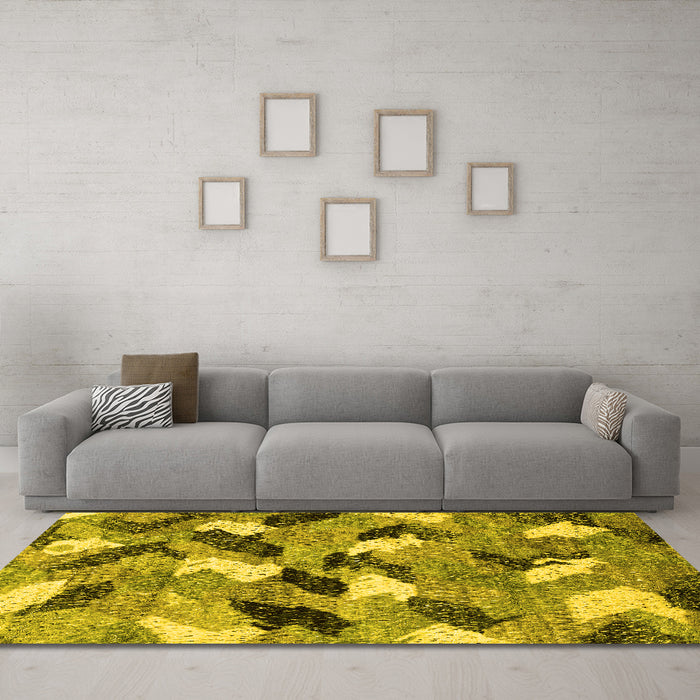 Machine Washable Abstract Yellow Modern Rug in a Living Room, wshabs2548yw
