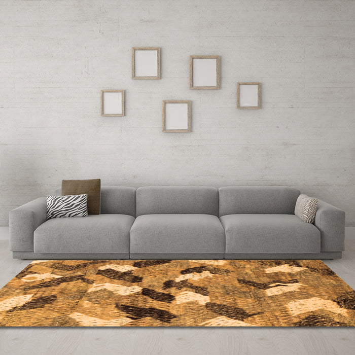 Machine Washable Abstract Orange Modern Area Rugs in a Living Room, wshabs2548org