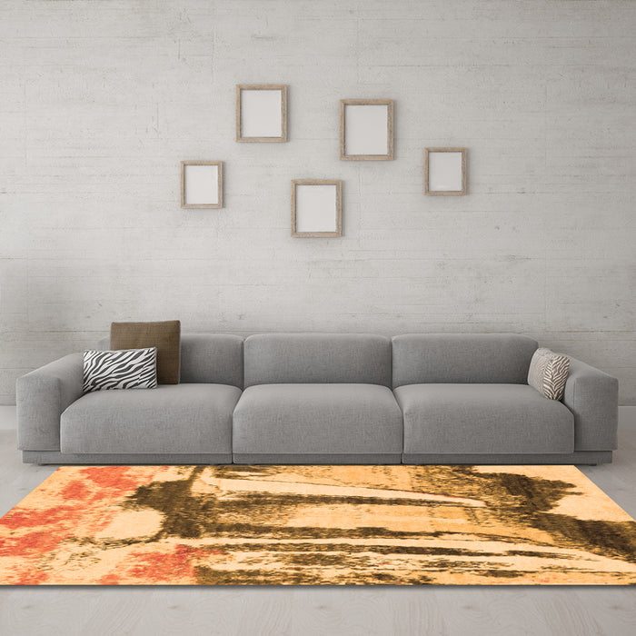 Machine Washable Abstract Orange Modern Area Rugs in a Living Room, wshabs2549org