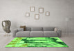 Machine Washable Abstract Green Modern Area Rugs in a Living Room,, wshabs2549grn