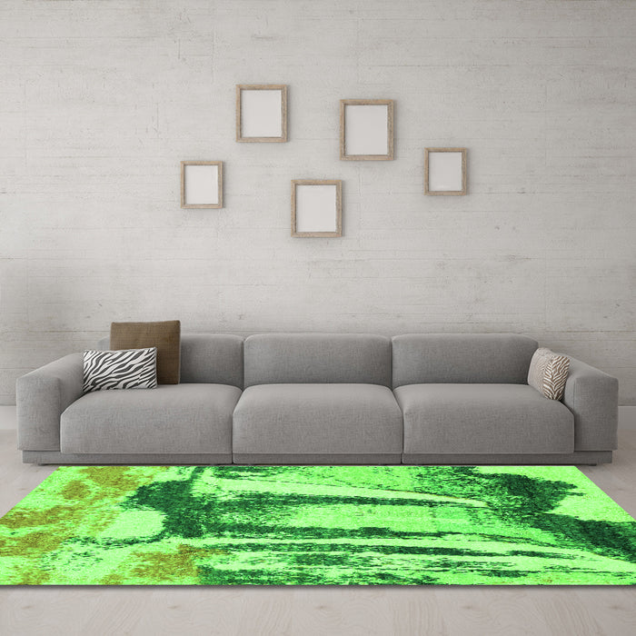Machine Washable Abstract Green Modern Area Rugs in a Living Room,, wshabs2549grn