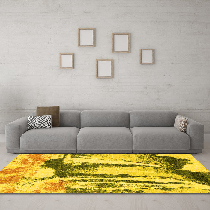 Machine Washable Abstract Yellow Modern Rug in a Living Room, wshabs2549yw
