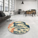 Round Abstract Brown Gold Modern Rug in a Office, abs2549