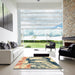 Square Machine Washable Abstract Brown Gold Rug in a Living Room, wshabs2549