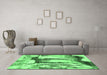 Machine Washable Abstract Emerald Green Modern Area Rugs in a Living Room,, wshabs2549emgrn