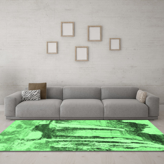 Machine Washable Abstract Emerald Green Modern Area Rugs in a Living Room,, wshabs2549emgrn