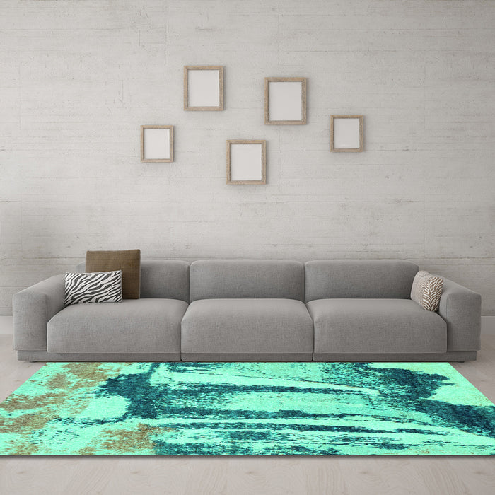 Machine Washable Abstract Turquoise Modern Area Rugs in a Living Room,, wshabs2549turq