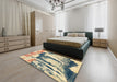 Abstract Brown Gold Modern Rug in a Bedroom, abs2549