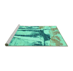 Sideview of Machine Washable Abstract Turquoise Modern Area Rugs, wshabs2549turq