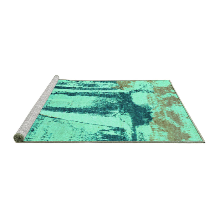 Sideview of Machine Washable Abstract Turquoise Modern Area Rugs, wshabs2549turq