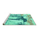 Sideview of Machine Washable Abstract Turquoise Modern Area Rugs, wshabs2549turq