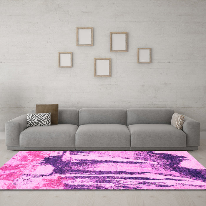 Machine Washable Abstract Pink Modern Rug in a Living Room, wshabs2549pnk