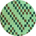 Round Checkered Turquoise Modern Rug, abs254turq