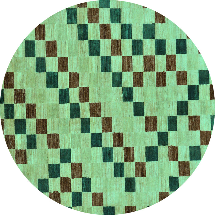 Round Machine Washable Checkered Turquoise Modern Area Rugs, wshabs254turq