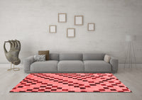 Machine Washable Checkered Red Modern Rug, wshabs254red