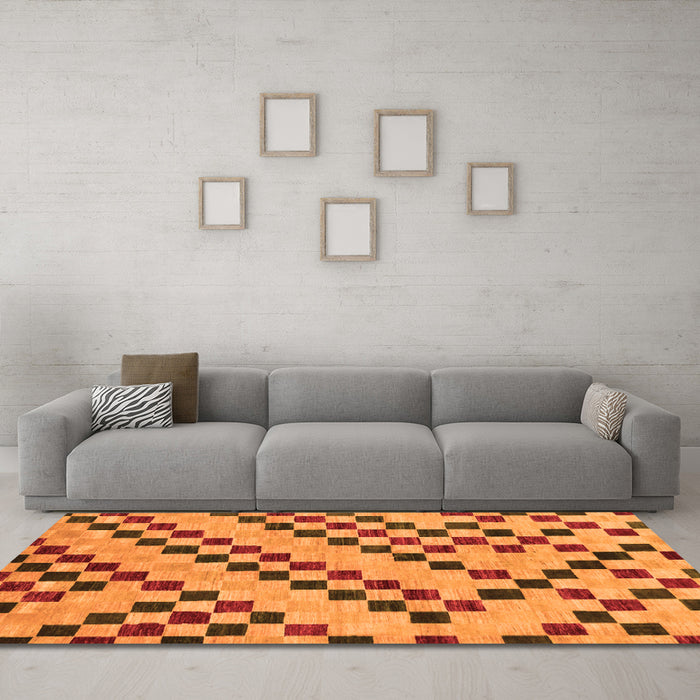 Machine Washable Checkered Orange Modern Area Rugs in a Living Room, wshabs254org