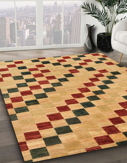 Abstract Orange Checkered Rug in Family Room, abs254