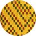 Round Checkered Yellow Modern Rug, abs254yw