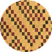 Round Machine Washable Checkered Brown Modern Rug, wshabs254brn