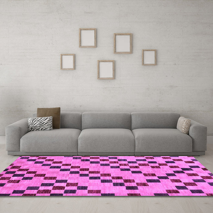 Machine Washable Checkered Purple Modern Area Rugs in a Living Room, wshabs254pur