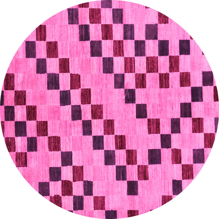 Round Machine Washable Checkered Pink Modern Rug, wshabs254pnk