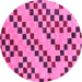 Round Machine Washable Checkered Pink Modern Rug, wshabs254pnk