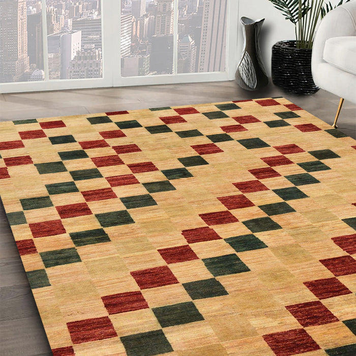 Abstract Orange Checkered Rug in Family Room, abs254