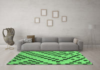 Machine Washable Checkered Emerald Green Modern Rug, wshabs254emgrn