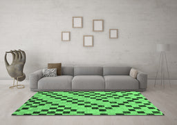Machine Washable Checkered Emerald Green Modern Area Rugs in a Living Room,, wshabs254emgrn