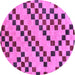 Round Machine Washable Checkered Purple Modern Area Rugs, wshabs254pur