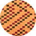 Round Machine Washable Checkered Orange Modern Area Rugs, wshabs254org