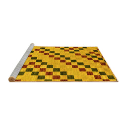 Sideview of Machine Washable Checkered Yellow Modern Rug, wshabs254yw