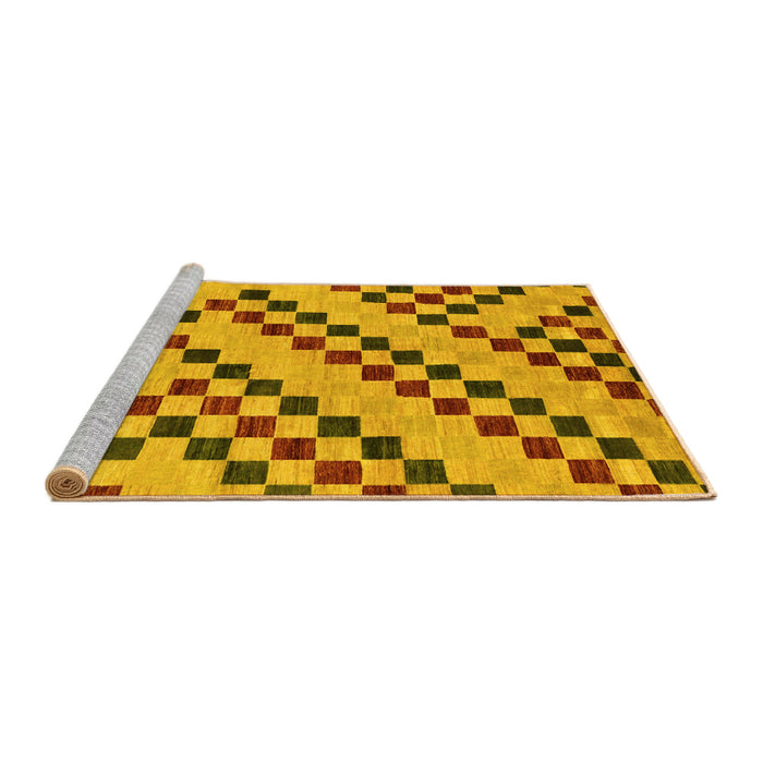 Sideview of Machine Washable Checkered Yellow Modern Rug, wshabs254yw