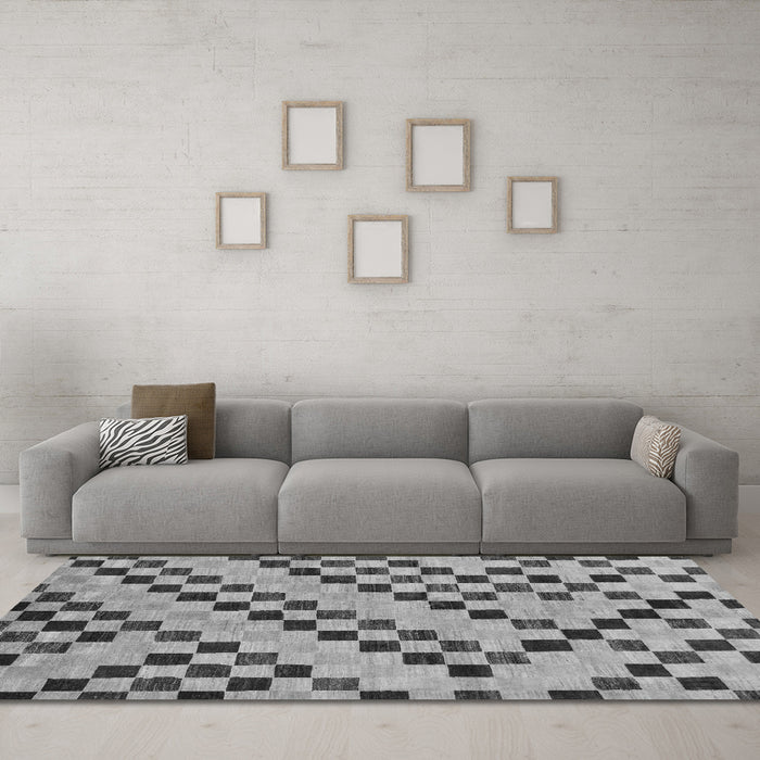 Machine Washable Checkered Gray Modern Rug in a Living Room,, wshabs254gry