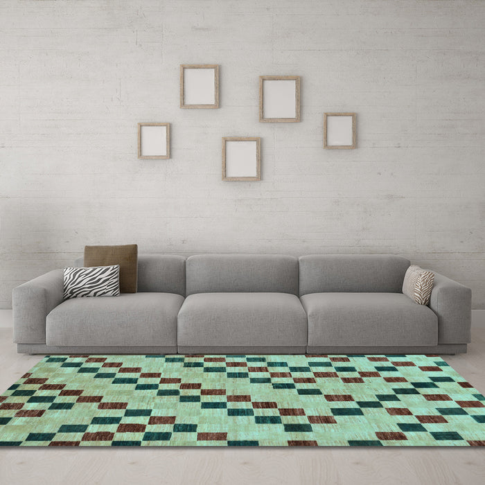 Machine Washable Checkered Light Blue Modern Rug in a Living Room, wshabs254lblu