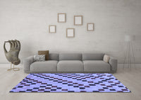 Machine Washable Checkered Blue Modern Rug, wshabs254blu