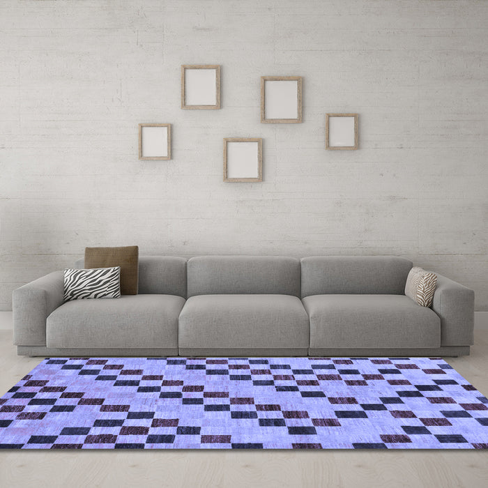 Machine Washable Checkered Blue Modern Rug in a Living Room, wshabs254blu