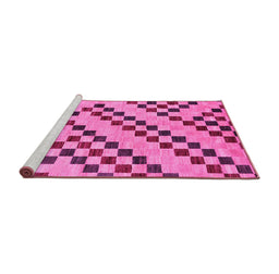Sideview of Machine Washable Checkered Pink Modern Rug, wshabs254pnk